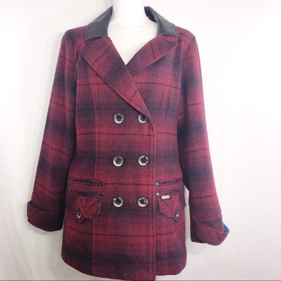 Powder River Red Plaid Western Pea Coat 